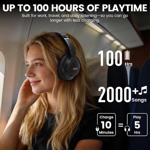 1Mii Y8+ Noise Cancelling Headphones for Gaming, Airplane & Travel, Black | Bluetooth 6.0 Over-Ear Wireless, Hybrid ANC, 100 hrs Playtime, Comfortable, LDAC Hi-Res Audio, Deep Bass, Custom EQ via APP in Saudi Arabia