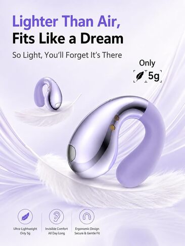 Ultra Open Ear Earbuds - Clip on Earbuds, Open Ear Headphones with Small Lightweight Bone Conduction Design, Comfortable Fit for Running, Gym Workouts and Sports, Aurora Purple in Saudi Arabia