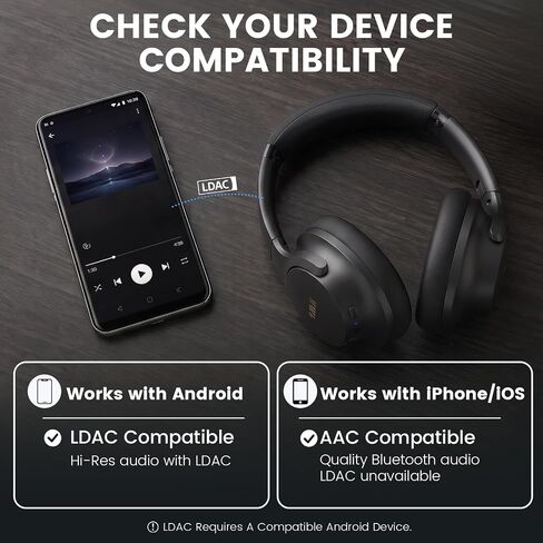 1Mii Y8+ Noise Cancelling Headphones for Gaming, Airplane & Travel, Black | Bluetooth 6.0 Over-Ear Wireless, Hybrid ANC, 100 hrs Playtime, Comfortable, LDAC Hi-Res Audio, Deep Bass, Custom EQ via APP in Saudi Arabia