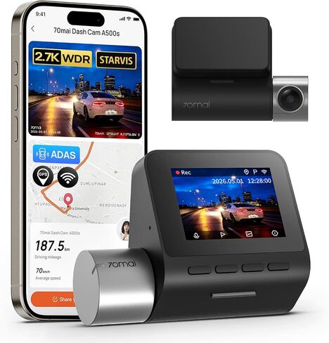 70mai Dash Cam Front and Rear A510,1944P+1080P with STARVIS 2 IMX675 and 64GB Card, Dash Camera for Cars, 4G LTE Support, ADAS, Built-in GPS WiFi, APP Control, HDR, 24H Parking Mode, Loop Recording in Saudi Arabia