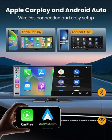 11.5" Wireless Carplay Screen for Car, Portable A pple Carplay & Android Auto Touch Screen, 4K Dash Cam/App Control/1080p Backup Camera/Mirror Link/Voice Control/GPS/Bluetooth,for All Vehicles in Kuwait