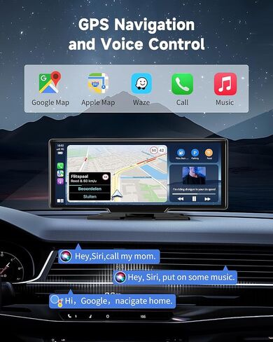 11.5" Wireless Carplay Screen for Car, Portable A pple Carplay & Android Auto Touch Screen, 4K Dash Cam/App Control/1080p Backup Camera/Mirror Link/Voice Control/GPS/Bluetooth,for All Vehicles in Kuwait