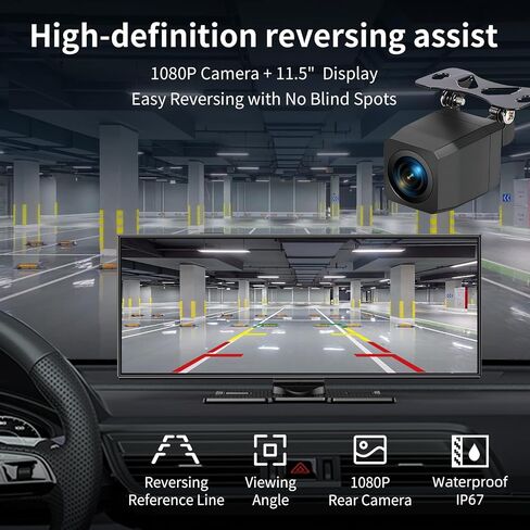 11.5" Wireless Carplay Screen for Car, Portable A pple Carplay & Android Auto Touch Screen, 4K Dash Cam/App Control/1080p Backup Camera/Mirror Link/Voice Control/GPS/Bluetooth,for All Vehicles in Kuwait