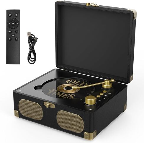 RetroAudio Portable Desktop CD Player with Built-in Speakers, Black | Remote Control, V5.4 Bluetooth In & Out, AUX Input, Headphone Jack, USB Playback, Suitcase Retro Home Music Player in Saudi Arabia