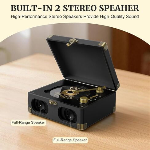 RetroAudio Portable Desktop CD Player with Built-in Speakers, Black | Remote Control, V5.4 Bluetooth In & Out, AUX Input, Headphone Jack, USB Playback, Suitcase Retro Home Music Player in Saudi Arabia