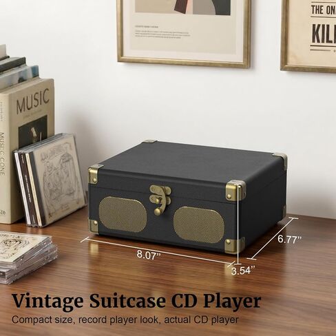RetroAudio Portable Desktop CD Player with Built-in Speakers, Black | Remote Control, V5.4 Bluetooth In & Out, AUX Input, Headphone Jack, USB Playback, Suitcase Retro Home Music Player in Saudi Arabia