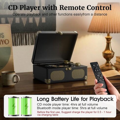 RetroAudio Portable Desktop CD Player with Built-in Speakers, Black | Remote Control, V5.4 Bluetooth In & Out, AUX Input, Headphone Jack, USB Playback, Suitcase Retro Home Music Player in Saudi Arabia
