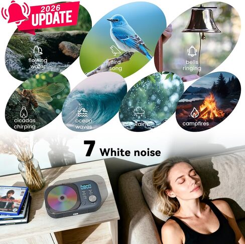 MONODEAL CD Player Portable, White Noise Portable CD Player with Bluetooth | Dual Stereo Speakers FM Radio/USB/AUX,Remote Control,4000mAh Rechargeable CD Players for Car/Home Navy Blue in Kuwait