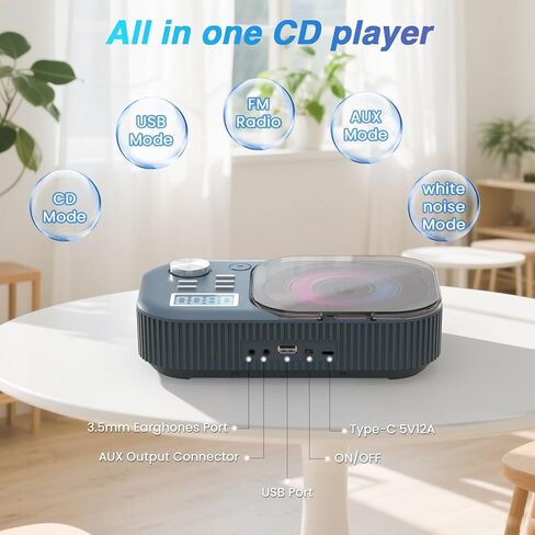 MONODEAL CD Player Portable, White Noise Portable CD Player with Bluetooth | Dual Stereo Speakers FM Radio/USB/AUX,Remote Control,4000mAh Rechargeable CD Players for Car/Home Navy Blue in Kuwait