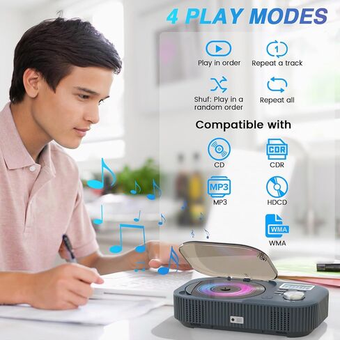 MONODEAL CD Player Portable, White Noise Portable CD Player with Bluetooth | Dual Stereo Speakers FM Radio/USB/AUX,Remote Control,4000mAh Rechargeable CD Players for Car/Home Navy Blue in Kuwait