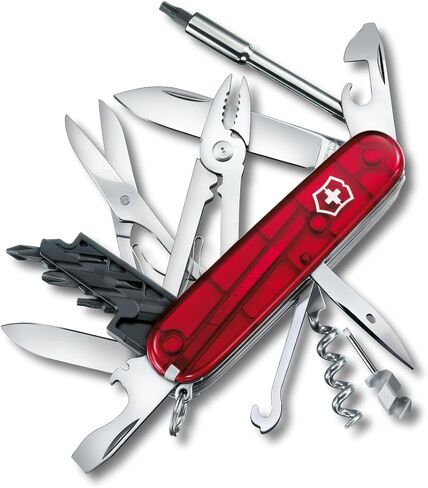 Victorinox CyberTool M 32 Function Swiss Army Pocket Knife, Red Transparent | Medium pocket knife with fold-out bit case, bit wrench, pliers, and wire stripper for electronics and EDC repairs in Kuwait