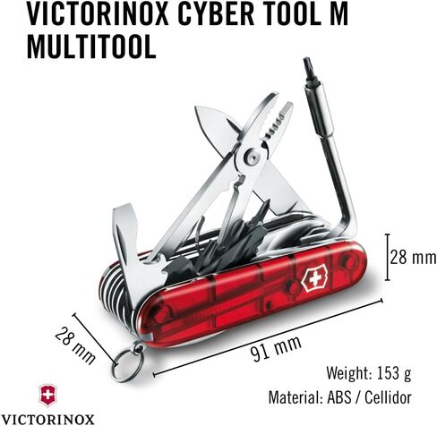 Victorinox CyberTool M 32 Function Swiss Army Pocket Knife, Red Transparent | Medium pocket knife with fold-out bit case, bit wrench, pliers, and wire stripper for electronics and EDC repairs in Kuwait