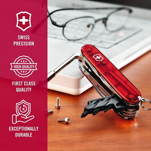 Victorinox CyberTool M 32 Function Swiss Army Pocket Knife, Red Transparent | Medium pocket knife with fold-out bit case, bit wrench, pliers, and wire stripper for electronics and EDC repairs in Kuwait