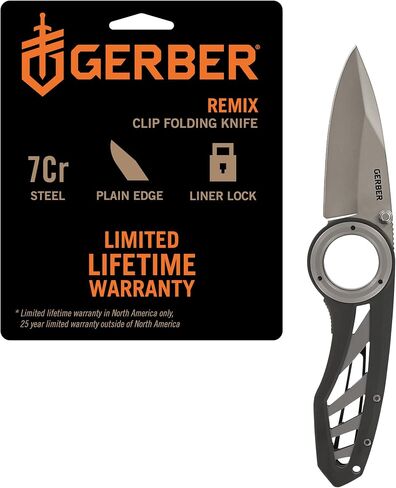 Gerber Remix EDC Folding Pocket Knife, 3" Fine Edge Blade, Survival, Gray | 3-inch fine edge blade, pocket clip for men, lightweight EDC, camping, survival, everyday carry in Saudi Arabia