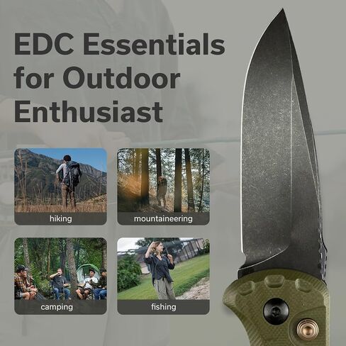 HUAAO Outdoor Folding Pocket Knife, D2 Steel Blade, G10 Handle, Portable Camping Knife with Belt Clip, Green in Saudi Arabia