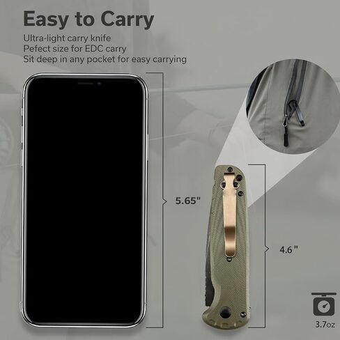 HUAAO Outdoor Folding Pocket Knife, D2 Steel Blade, G10 Handle, Portable Camping Knife with Belt Clip, Green in Saudi Arabia