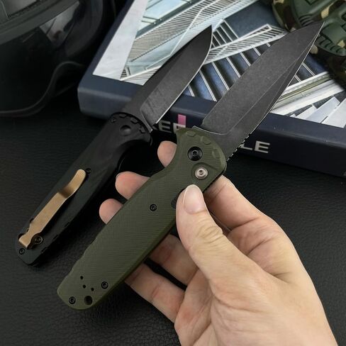 HUAAO Outdoor Folding Pocket Knife, D2 Steel Blade, G10 Handle, Portable Camping Knife with Belt Clip, Green in Saudi Arabia