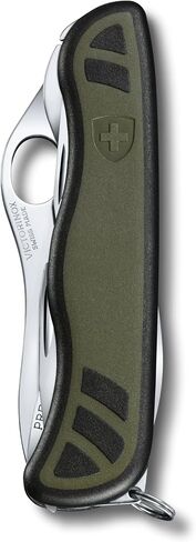 Victorinox Swiss Soldier's Knife 08 Army Knife, 10 Function, Olive/Black | Large one-handed lock blade with wavy edge, wood saw, screwdrivers, and dual-component scales for superior grip in Kuwait