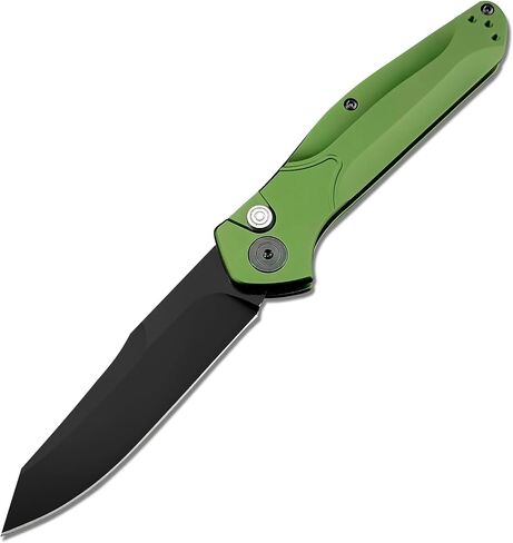 HUAAO 7.7" Manually Button-Lock Pocket Knife, Folding Knife with Reversible Pocket Clip, 3.14" D2 Blade and Green Aluminum Alloy Handles, Outdoor Survival Knife EDC Hunting Tool in Saudi Arabia
