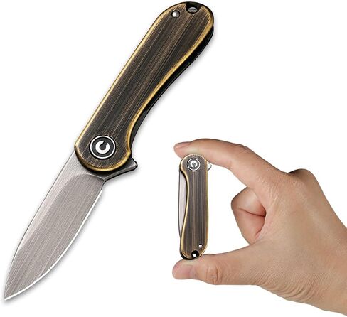 CIVIVI Mini Elementum Pocket Knife, 1.83" 14C28N Blade Small folding Knife | Keychain Carry EDC Flipper Folding Knife, Brass and Stainless Steel Handle, Frame Lock, 4.33" Overall Length C18062Q-1 in Saudi Arabia