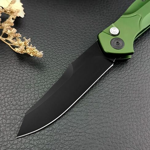HUAAO 7.7" Manually Button-Lock Pocket Knife, Folding Knife with Reversible Pocket Clip, 3.14" D2 Blade and Green Aluminum Alloy Handles, Outdoor Survival Knife EDC Hunting Tool in Saudi Arabia