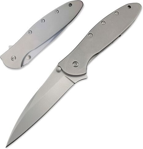 HUAAO Outdoor Flipper Pocket Folding Knife 3" Bead Blast Plain Blade, Stainless Steel Handles Frame Lock,Reversible Pocketclip in Saudi Arabia
