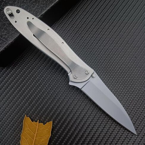 HUAAO Outdoor Flipper Pocket Folding Knife 3" Bead Blast Plain Blade, Stainless Steel Handles Frame Lock,Reversible Pocketclip in Saudi Arabia