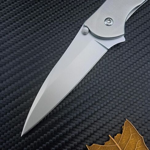 HUAAO Outdoor Flipper Pocket Folding Knife 3" Bead Blast Plain Blade, Stainless Steel Handles Frame Lock,Reversible Pocketclip in Saudi Arabia