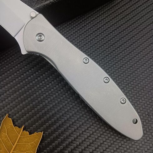 HUAAO Outdoor Flipper Pocket Folding Knife 3" Bead Blast Plain Blade, Stainless Steel Handles Frame Lock,Reversible Pocketclip in Saudi Arabia