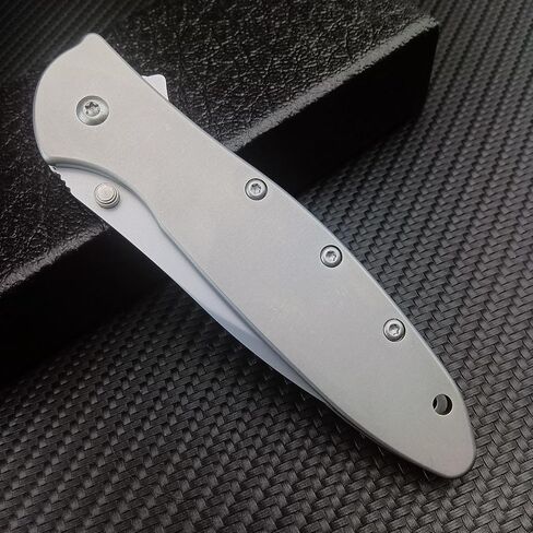 HUAAO Outdoor Flipper Pocket Folding Knife 3" Bead Blast Plain Blade, Stainless Steel Handles Frame Lock,Reversible Pocketclip in Saudi Arabia