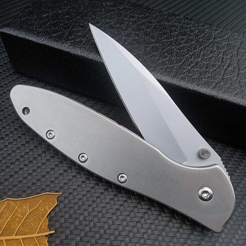 HUAAO Outdoor Flipper Pocket Folding Knife 3" Bead Blast Plain Blade, Stainless Steel Handles Frame Lock,Reversible Pocketclip in Saudi Arabia