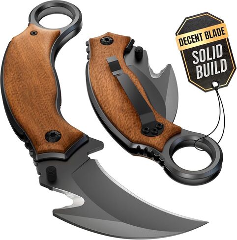 Pocket Knife for Men - Karambit Folding Knife - 440C Sharp Steel, Tiger Claw Blade - Pocket Knives with Wood Handle - Compact Tool for EDC - Birthday Gift Idea for Dad, Husband, Boyfriend - X-52 in Saudi Arabia