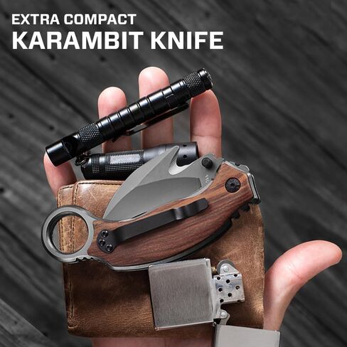 Pocket Knife for Men - Karambit Folding Knife - 440C Sharp Steel, Tiger Claw Blade - Pocket Knives with Wood Handle - Compact Tool for EDC - Birthday Gift Idea for Dad, Husband, Boyfriend - X-52 in Saudi Arabia