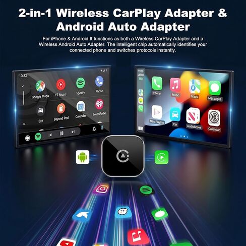 2026 New Wireless CarPlay Adapter, Compatible CarPlay & Android Auto, Plug and Play Wireless CarPlay Dongle, Fast Auto-Connect, Type-C & USB Cable Included, Supports iOS 10+ & Android in Saudi Arabia