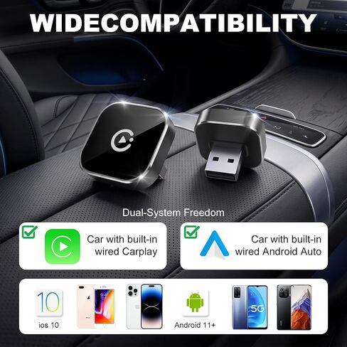 2026 New Wireless CarPlay Adapter, Compatible CarPlay & Android Auto, Plug and Play Wireless CarPlay Dongle, Fast Auto-Connect, Type-C & USB Cable Included, Supports iOS 10+ & Android in Saudi Arabia
