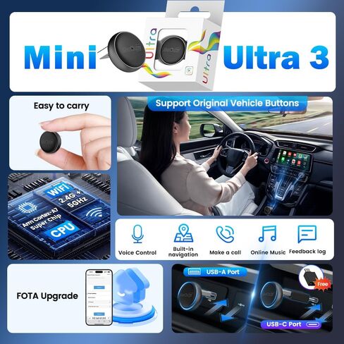 CarlinKit MINI Ultra 3 CarPlay Wireless Adapter for OEM Wired Cars (Black) in Saudi Arabia