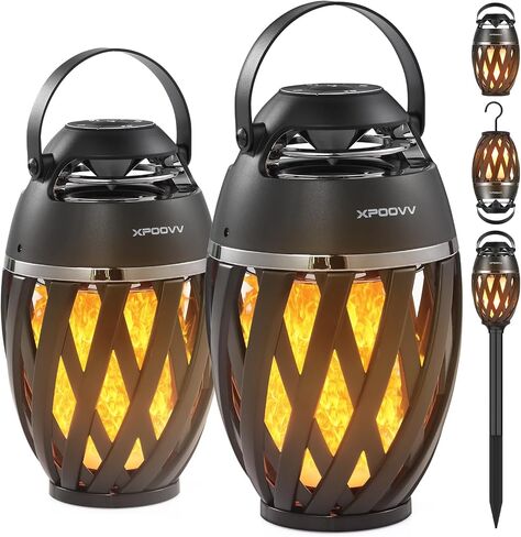 Xpoovv Outdoor Speakers Bluetooth Waterproof,Gifts for Men Women Dad Father,LED Flame Speaker Portable Bluetooth Speakers with Stakes/Poles/Hook Loud Sound 24H Playtime for Patio/Party/Camping 2 Pack in Saudi Arabia