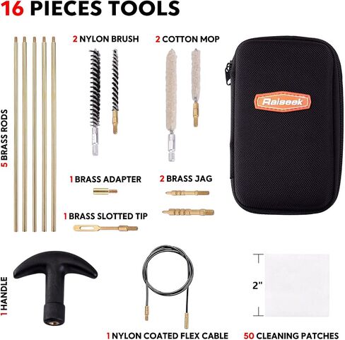 Raiseek .177 Cal & .22 Cal Airgun Cleaning Kit with Cotton Mop Brass Cleaning Rod Nylon Brushes in Zippered Organizer Compact Case in Kuwait