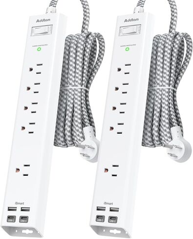 2 Pack Surge Protector Power Strip -6ft Extension Cord, 5 Outlets 4 USB | 2 USB C Charging Ports, 1875W/15A, Flat Plug, 1080J Overload Protection Wall Mount for Home Office Dorm Room Essentials in Saudi Arabia