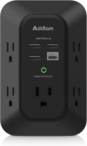 Addtam Surge Protector, Outlet Extender with 5 AC and 4 USB Ports, Black | Multi Plug Wall Outlet, Electric Outlet Splitter, 3-Sided 1800J Power Strip for Home Office Dorm, Easy to Install, Save Space in Saudi Arabia