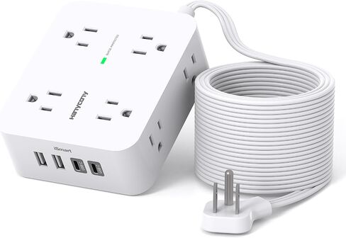 15 Ft Long Extension Cord with Multiple Outlets, Flat Plug Power Strip | Surge Protector, 1080J, 8 Outlets 4 USB Ports(2 USB C), Desk Outlet Extender, Wall Mount, Home Office Dorm Room Essentials in Saudi Arabia