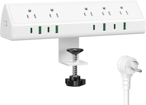 شريط طاقة بمشبك مكتب Jgstkcity، محطة شحن سريعة 45 وات، 4 USB-C، 4 USB-A، واقي من زيادة التيار على المكتب، سلك تمديد 1875 وات مع منافذ متعددة، مدرج في قائمة ETL، لغرفة النوم في المكتب المنزلي | 4 USB-C، حامل على الحافة، سلك تمديد 1875 وات، مفتاح 15 أمبير،  in Kuwait