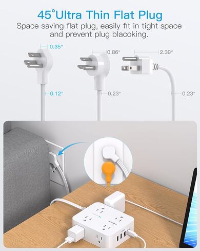 15 Ft Long Extension Cord with Multiple Outlets, Flat Plug Power Strip | Surge Protector, 1080J, 8 Outlets 4 USB Ports(2 USB C), Desk Outlet Extender, Wall Mount, Home Office Dorm Room Essentials in Saudi Arabia