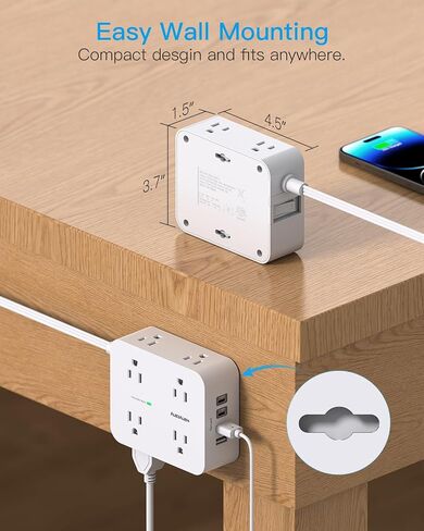 15 Ft Long Extension Cord with Multiple Outlets, Flat Plug Power Strip | Surge Protector, 1080J, 8 Outlets 4 USB Ports(2 USB C), Desk Outlet Extender, Wall Mount, Home Office Dorm Room Essentials in Saudi Arabia