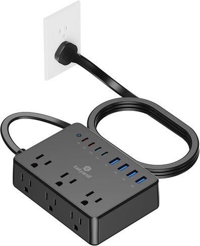 Kakyanill 100W Charging Station, Power Strip with 6 AC Outlets 8 USB Ports | Surge Protector, 5ft Flat Plug Extension Cord, Compact for Desk Home Office Dorm, White in Saudi Arabia
