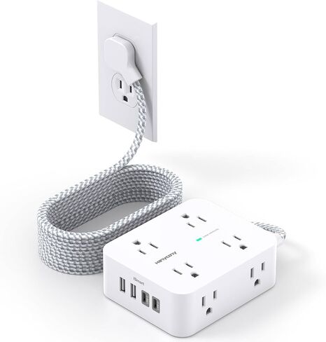 25 Ft Extension Cord with Multiple Outlets, Surge Protector Power Strip | Flat Plug, 25Ft Extra Long Cord, 8 Outlets 4 USB Ports (2 USB C), Desk Charging Station for Home Office, Dorm Room Essentials in Saudi Arabia