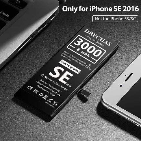 بطارية لهاتف iPhone SE 2016 الجيل الأول (3000 مللي أمبير)، بطارية بديلة ليثيوم بوليمر عالية السعة 0 دورة لهاتف iPhone SE 2016 الجيل الأول A1662، A1723، A1724 مع مجموعة أدوات إصلاح احترافية in Kuwait