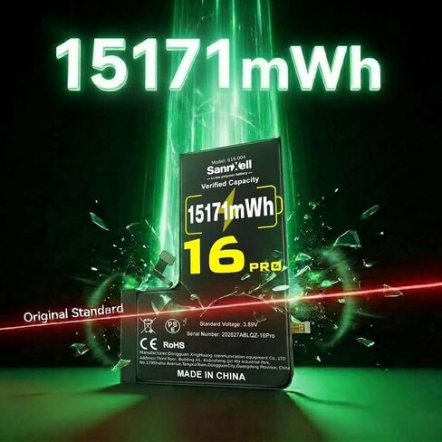بطارية عالية السعة مطورة لاستبدال iPhone 16 Pro، 15171 ميجاوات في الساعة 0 دورة A3083 A3292 A3293 A3294، بطارية ليثيوم أيون طويلة الأمد للغاية مع مجموعة أدوات إصلاح كاملة in Kuwait