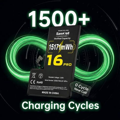 بطارية عالية السعة مطورة لاستبدال iPhone 16 Pro، 15171 ميجاوات في الساعة 0 دورة A3083 A3292 A3293 A3294، بطارية ليثيوم أيون طويلة الأمد للغاية مع مجموعة أدوات إصلاح كاملة in Kuwait