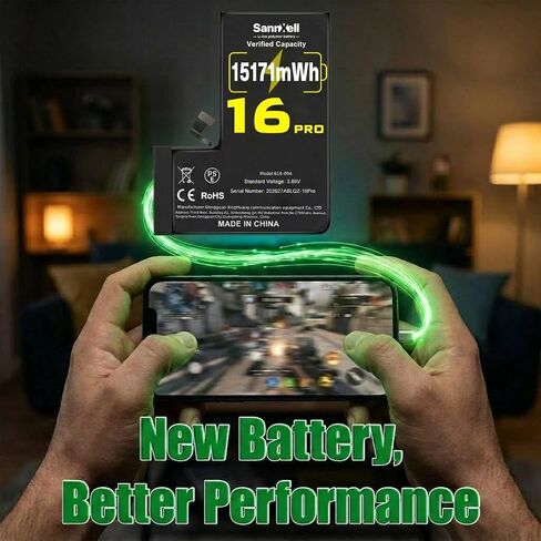 بطارية عالية السعة مطورة لاستبدال iPhone 16 Pro، 15171 ميجاوات في الساعة 0 دورة A3083 A3292 A3293 A3294، بطارية ليثيوم أيون طويلة الأمد للغاية مع مجموعة أدوات إصلاح كاملة in Kuwait